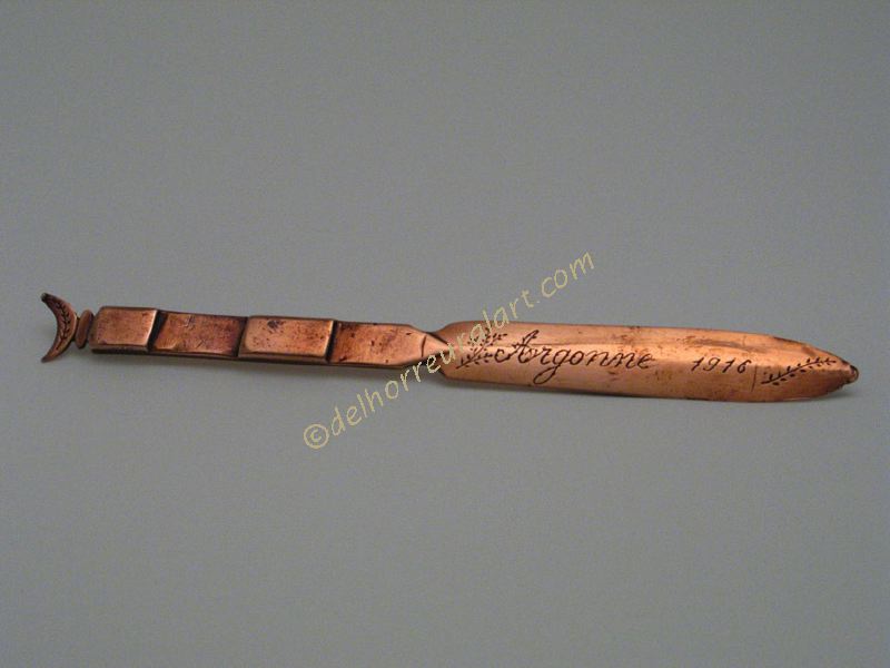 19-Coupe-papier Argonne 1916 réalisé dans une ceinture d’obus en cuivre